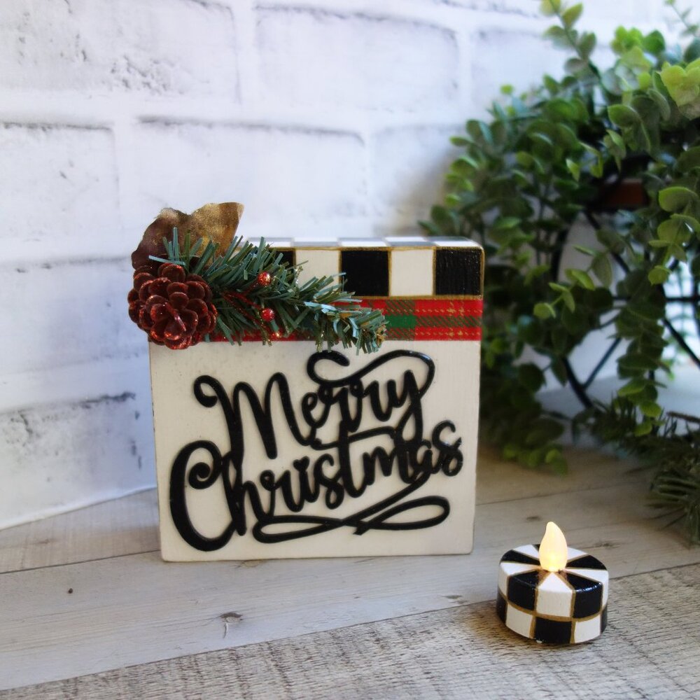 Checked Christmas Decor Sign & Candle Mackenzie Inspired Buffalo Check Ornament
